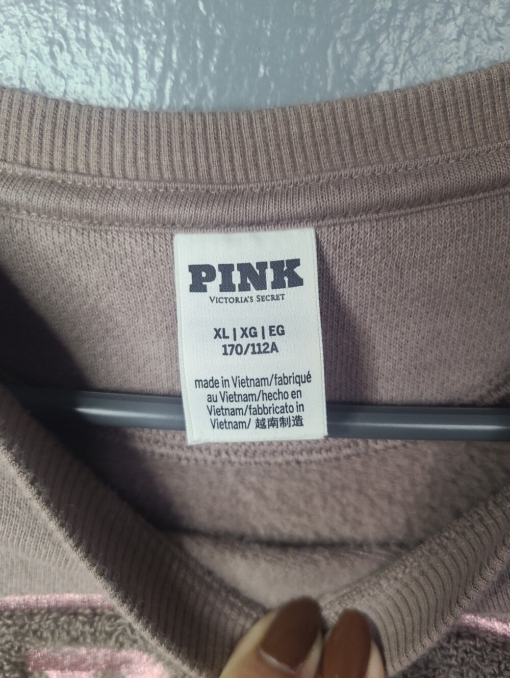 PINK Victoria's Secret Taupe Crewneck Sweatshirt with Chenille Patch - Picture 2 of 3
